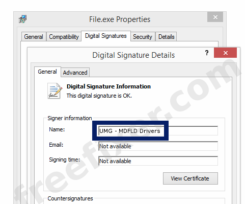 Screenshot of the UMG - MDFLD Drivers certificate